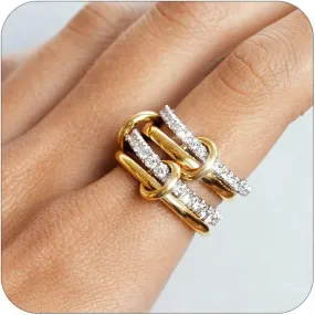 TLY Stackable Rings for Women Non Tarnish 18K Gold Plated Interlocking Ring Stack Set Gold Silver Mixed Metal Statement Rings Dainty Cubic Zirconia CZ Fashion Connected Band Thumb Ring Size 4-11 Jewelry Gift for Women