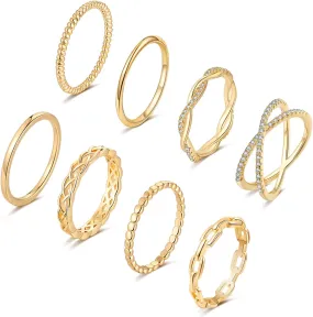 TOBENY 8PCS 14K Rings for Women Stackable Knuckle Rings Size 4 to Size 12 Rings 1.5mm- 3.8mm Midi Stacking Eternity Wedding Rings