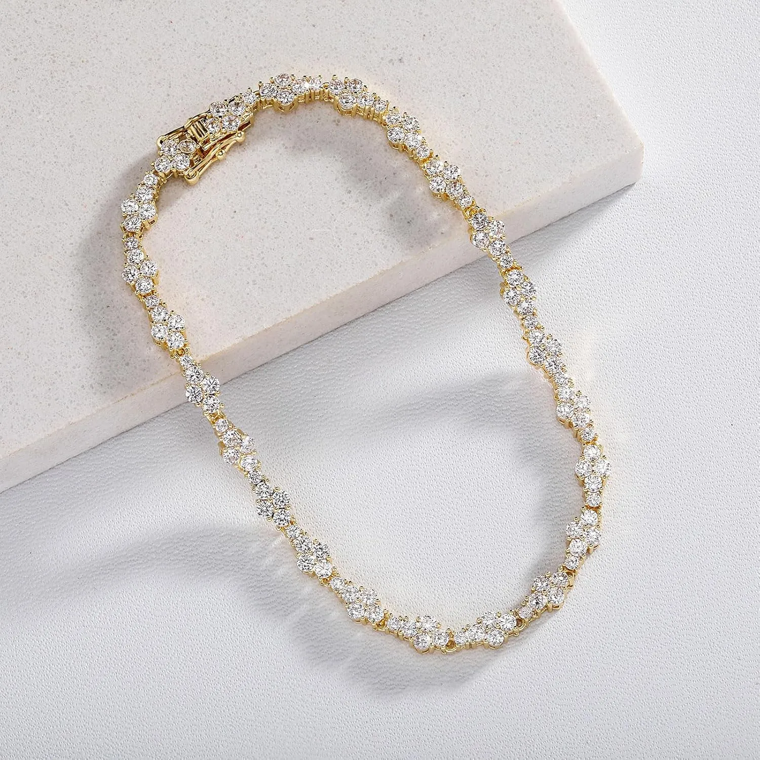 TOPGRILLZ Ankle Bracelet for Women - Iced Out 14K Gold Plated 5mm Silver Pink Anklet - Minimalist Foot Jewelry