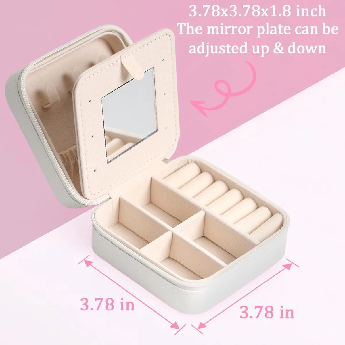 Travel Jewelry Box Pink Bow Ties Jewelry Case Small Jewelry Holder Oganizer with Mirror Earring Organizer Boxes Travel Essentials Gifts
