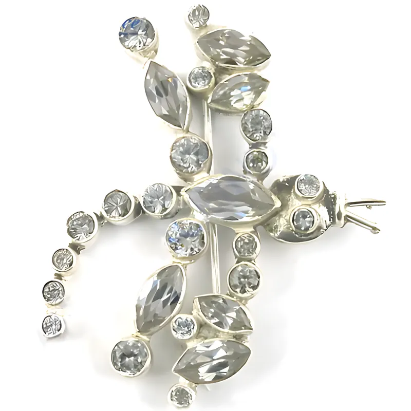 Trendy Designer Butterfly CZ Silver Brooch with Precious Gemstones