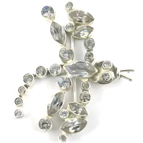 Trendy Designer Butterfly CZ Silver Brooch with Precious Gemstones