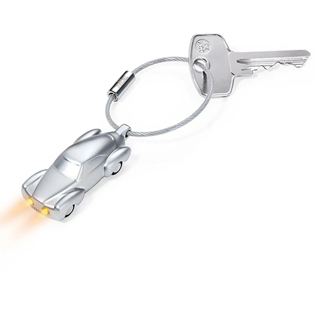 Troika Light Rider, LED Light Keychain in shape of Classic Car, Mat Silver