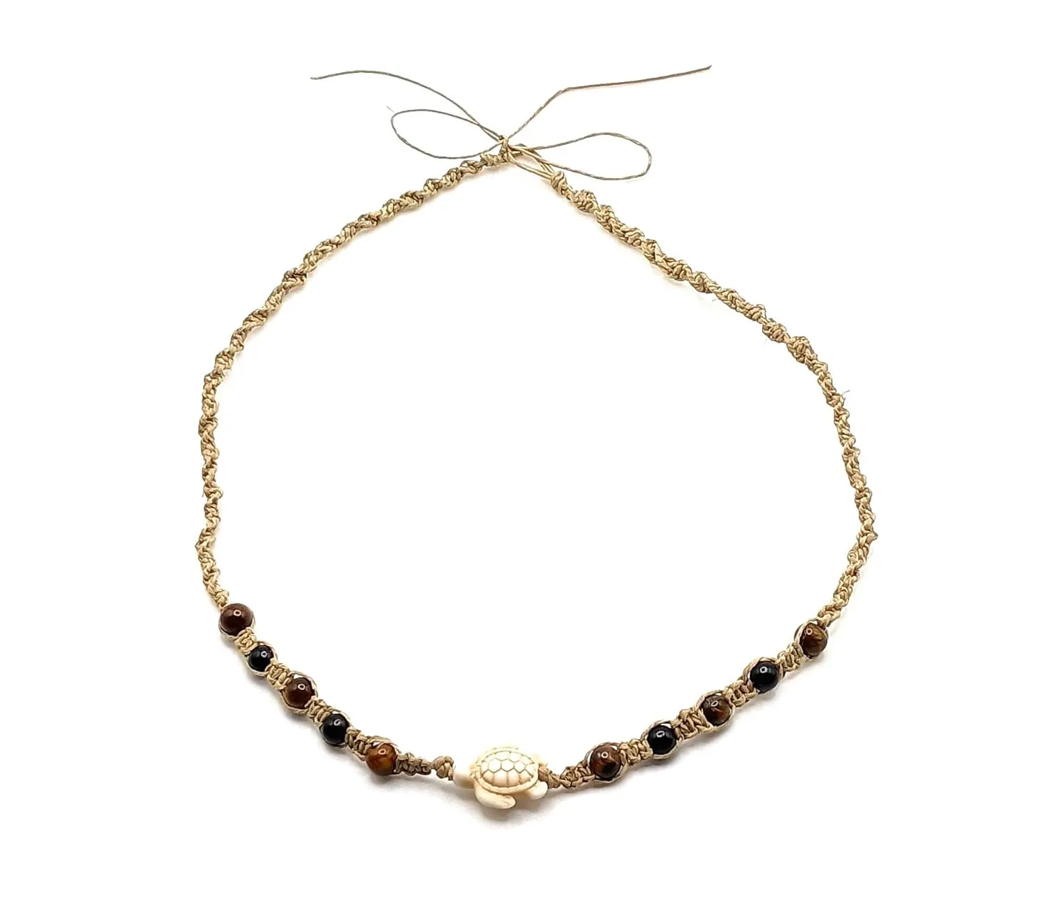 Turtle and Tiger Eye Necklace Hemp Choker Necklace