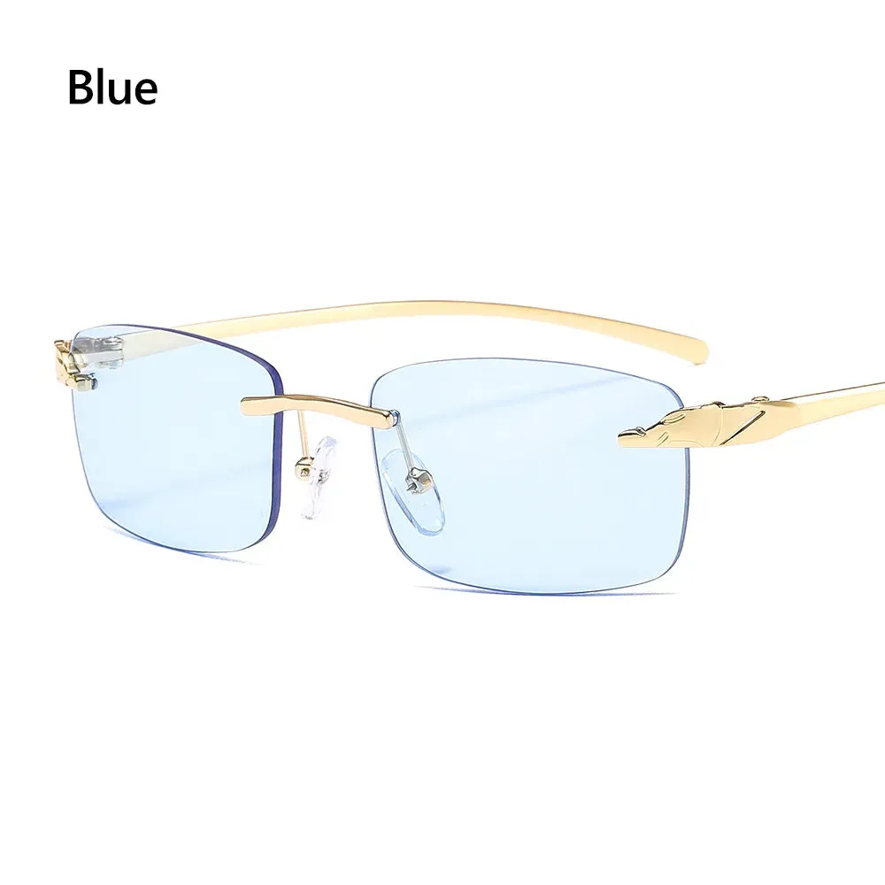 Unique Cheetah Metal Sun Glasses Rimless Rectangle Sunglasses Small Frame Clear Lens Sunglasses Candy Colors Eyewear