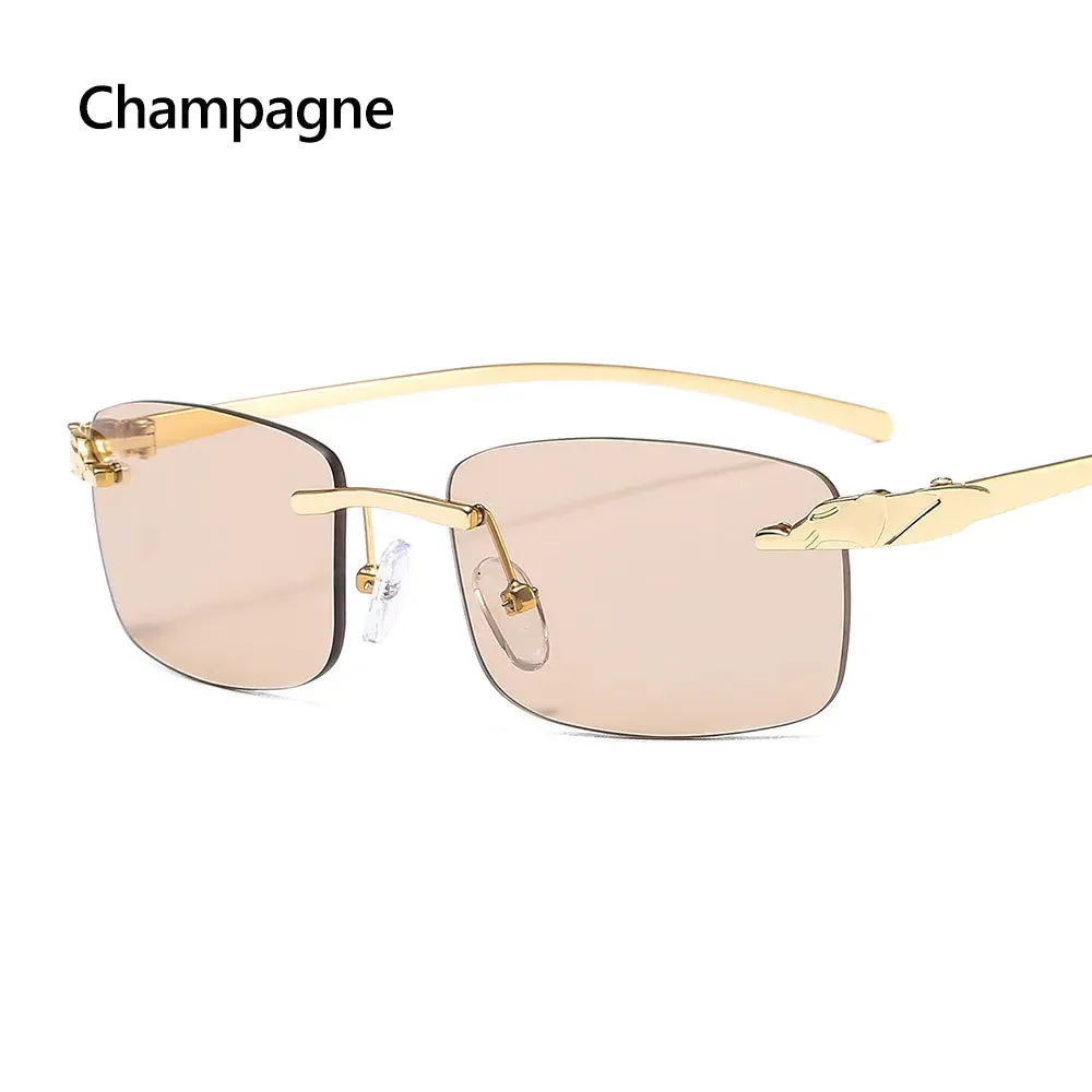Unique Cheetah Metal Sun Glasses Rimless Rectangle Sunglasses Small Frame Clear Lens Sunglasses Candy Colors Eyewear
