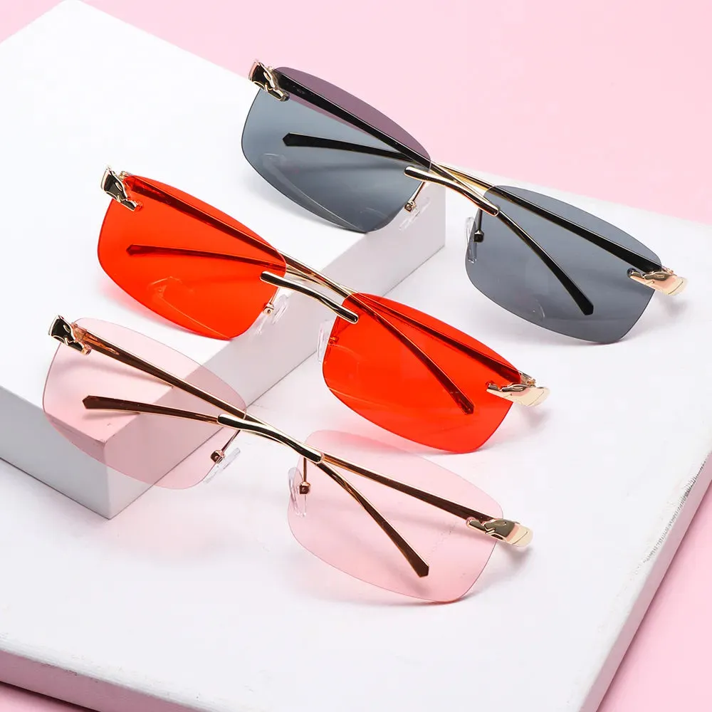 Unique Cheetah Metal Sun Glasses Rimless Rectangle Sunglasses Small Frame Clear Lens Sunglasses Candy Colors Eyewear