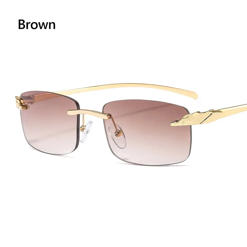 Unique Cheetah Metal Sun Glasses Rimless Rectangle Sunglasses Small Frame Clear Lens Sunglasses Candy Colors Eyewear