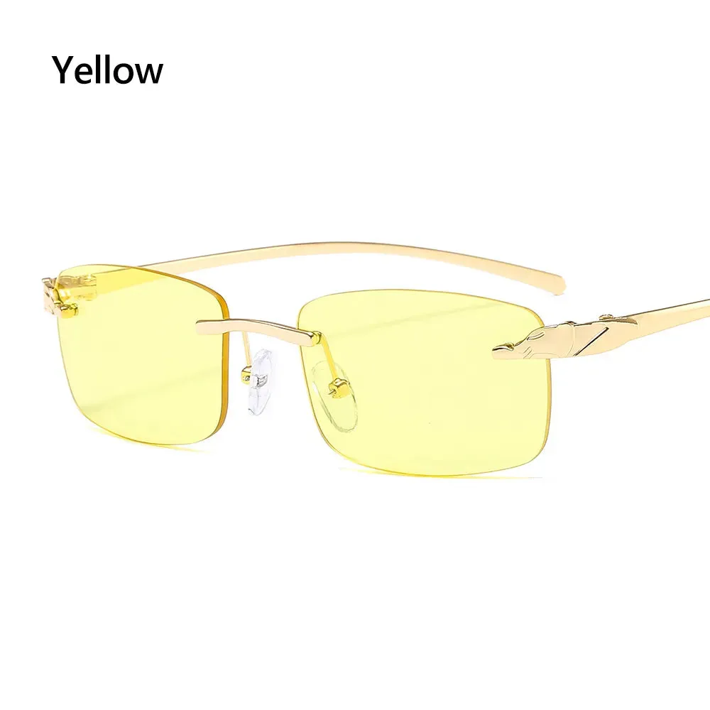 Unique Cheetah Metal Sun Glasses Rimless Rectangle Sunglasses Small Frame Clear Lens Sunglasses Candy Colors Eyewear