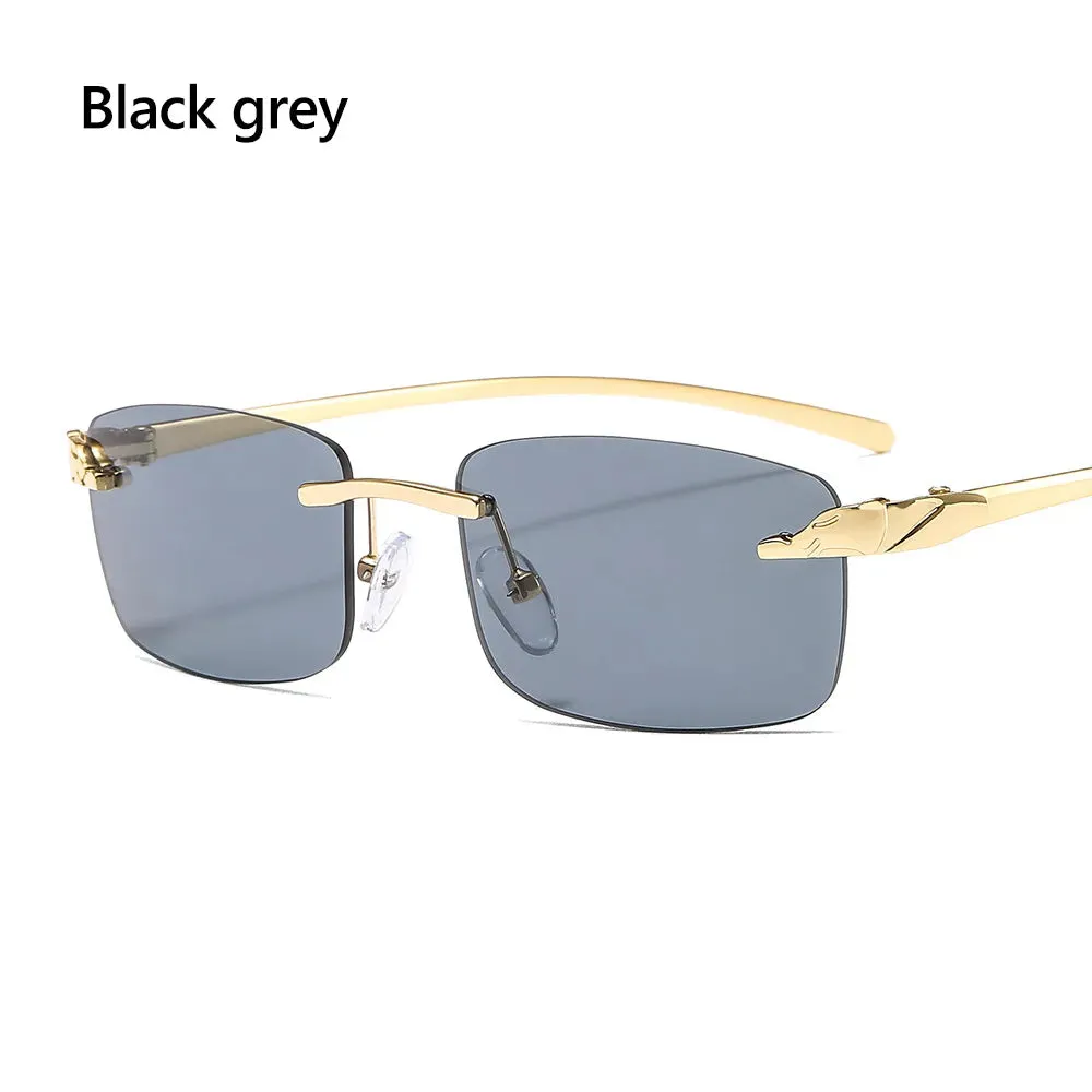 Unique Cheetah Metal Sun Glasses Rimless Rectangle Sunglasses Small Frame Clear Lens Sunglasses Candy Colors Eyewear