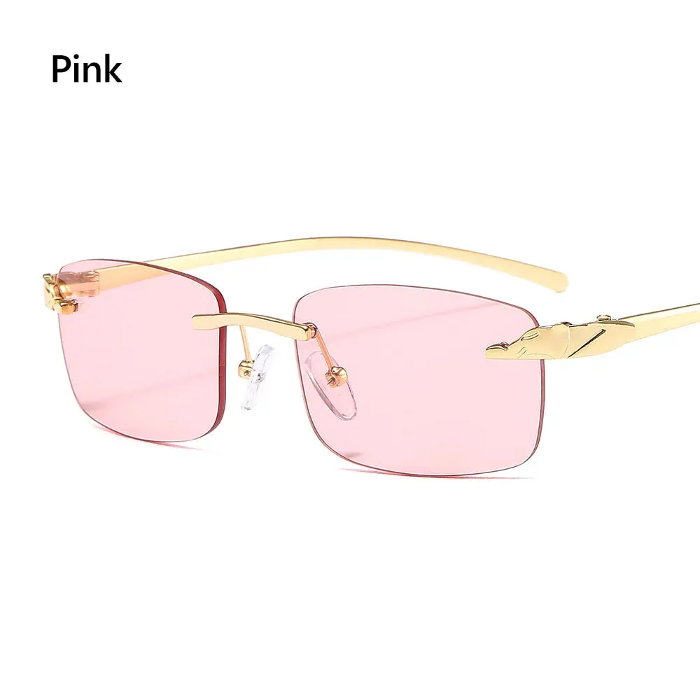 Unique Cheetah Metal Sun Glasses Rimless Rectangle Sunglasses Small Frame Clear Lens Sunglasses Candy Colors Eyewear