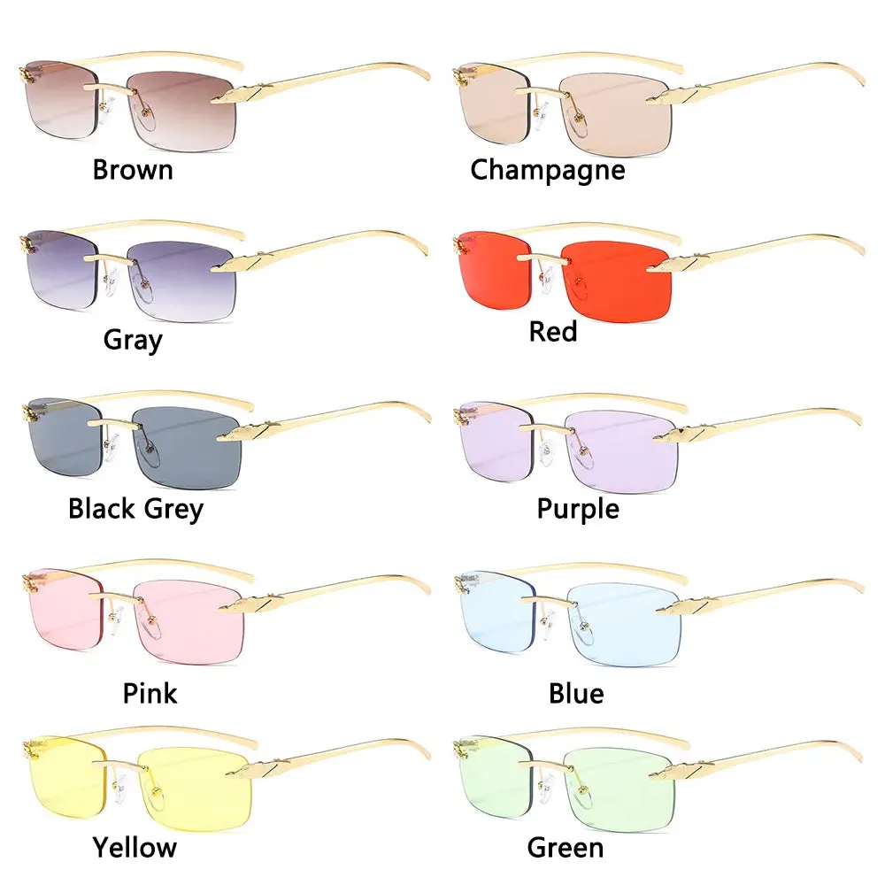 Unique Cheetah Metal Sun Glasses Rimless Rectangle Sunglasses Small Frame Clear Lens Sunglasses Candy Colors Eyewear