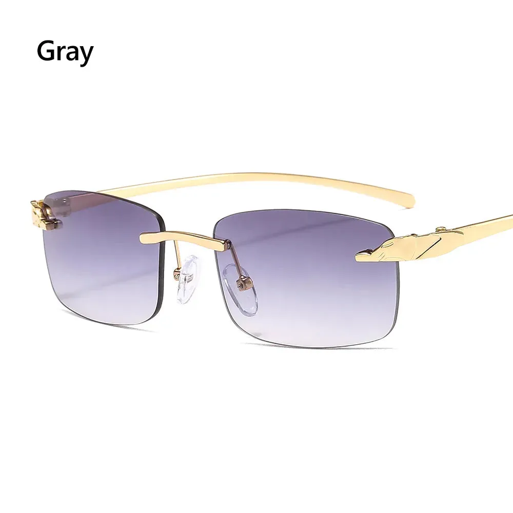 Unique Cheetah Metal Sun Glasses Rimless Rectangle Sunglasses Small Frame Clear Lens Sunglasses Candy Colors Eyewear