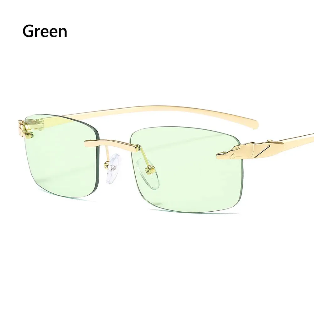 Unique Cheetah Metal Sun Glasses Rimless Rectangle Sunglasses Small Frame Clear Lens Sunglasses Candy Colors Eyewear
