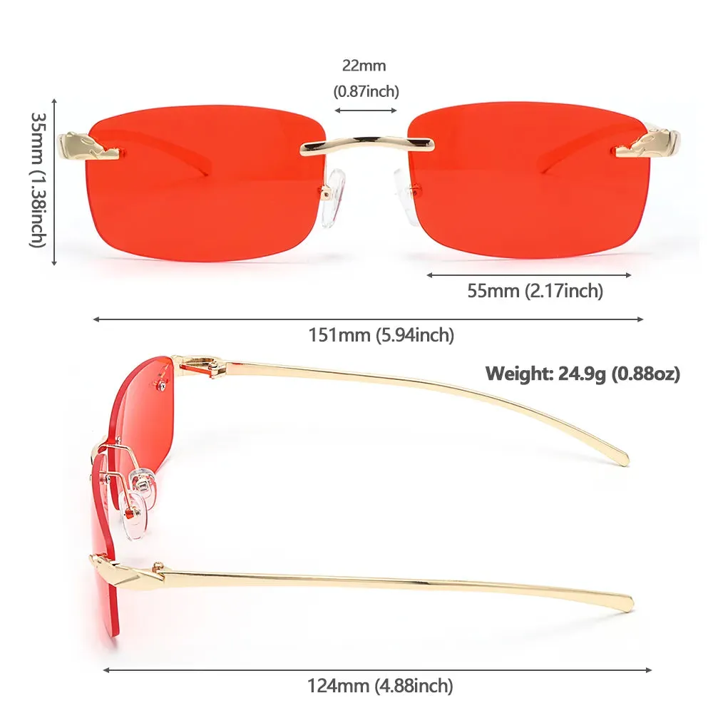 Unique Cheetah Metal Sun Glasses Rimless Rectangle Sunglasses Small Frame Clear Lens Sunglasses Candy Colors Eyewear