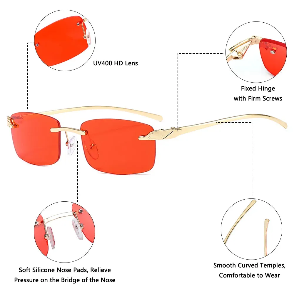 Unique Cheetah Metal Sun Glasses Rimless Rectangle Sunglasses Small Frame Clear Lens Sunglasses Candy Colors Eyewear