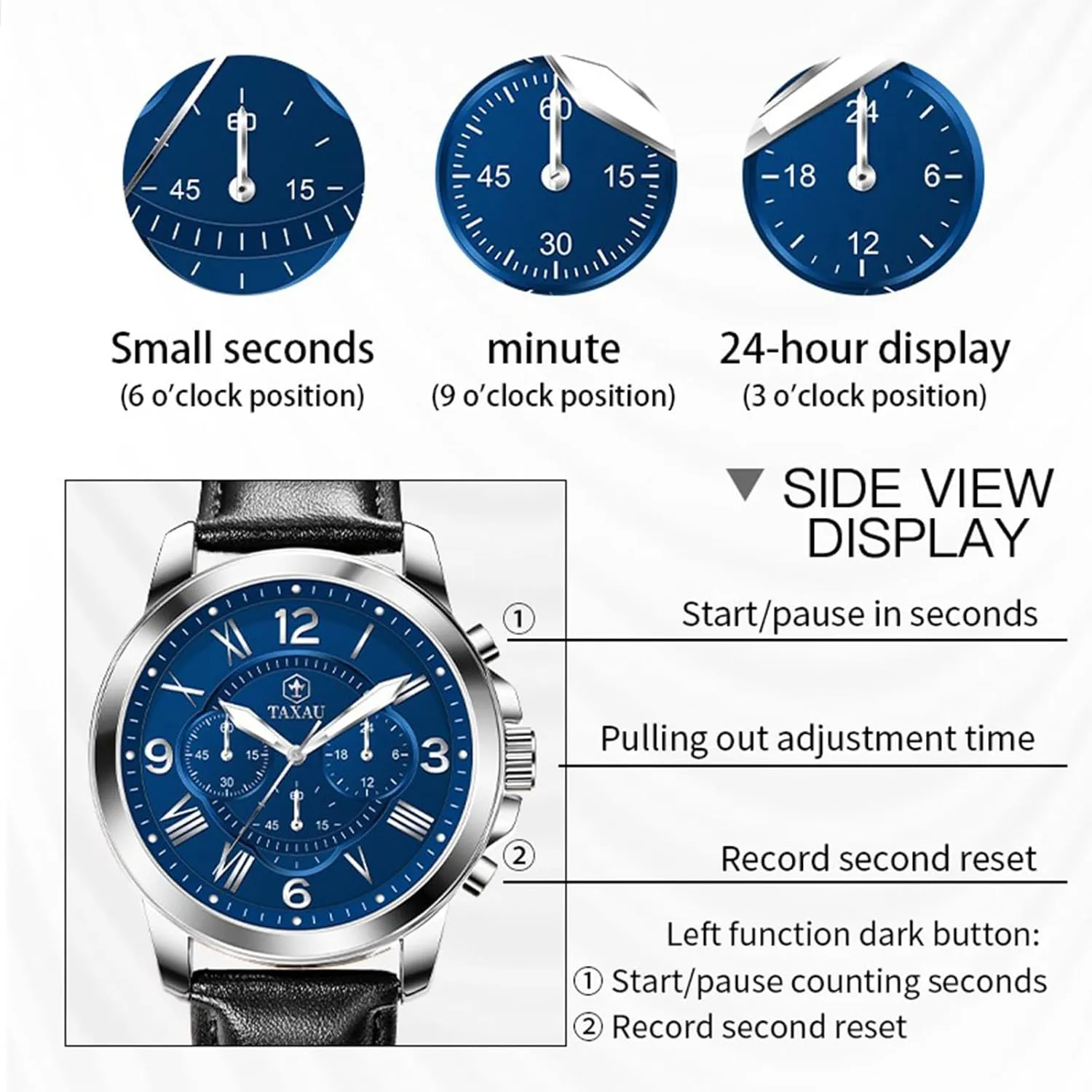 Watches for Men Causal Classic Business Dress Leather Strap Men Watches Luxury Large Face Waterproof Chronograph Quartz Analog Men's Wrist Watches Retro