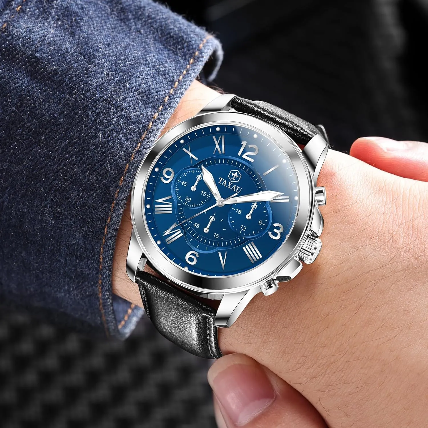 Watches for Men Causal Classic Business Dress Leather Strap Men Watches Luxury Large Face Waterproof Chronograph Quartz Analog Men's Wrist Watches Retro