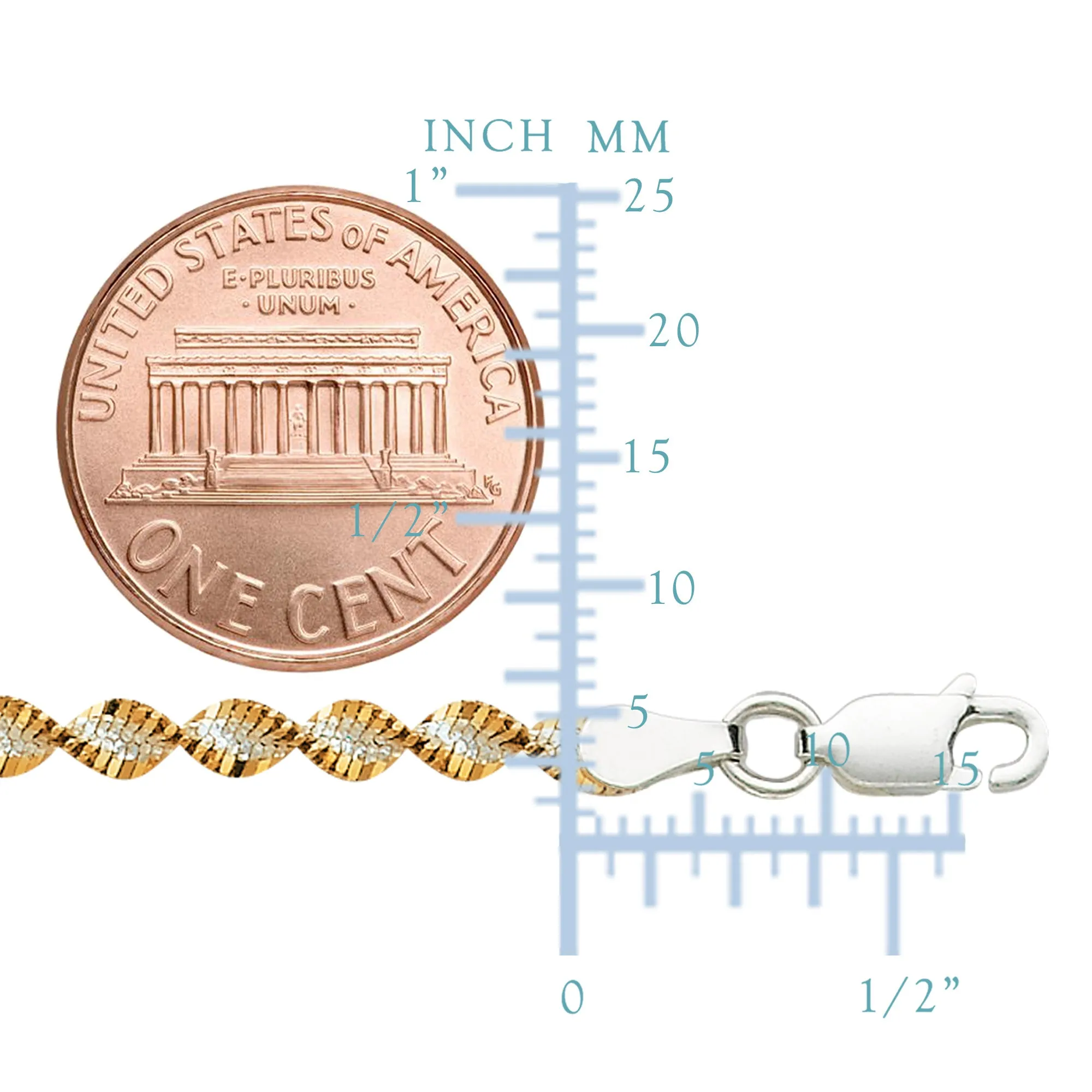 White And Yellow Singapore Style Chain Anklet In Sterling Silver