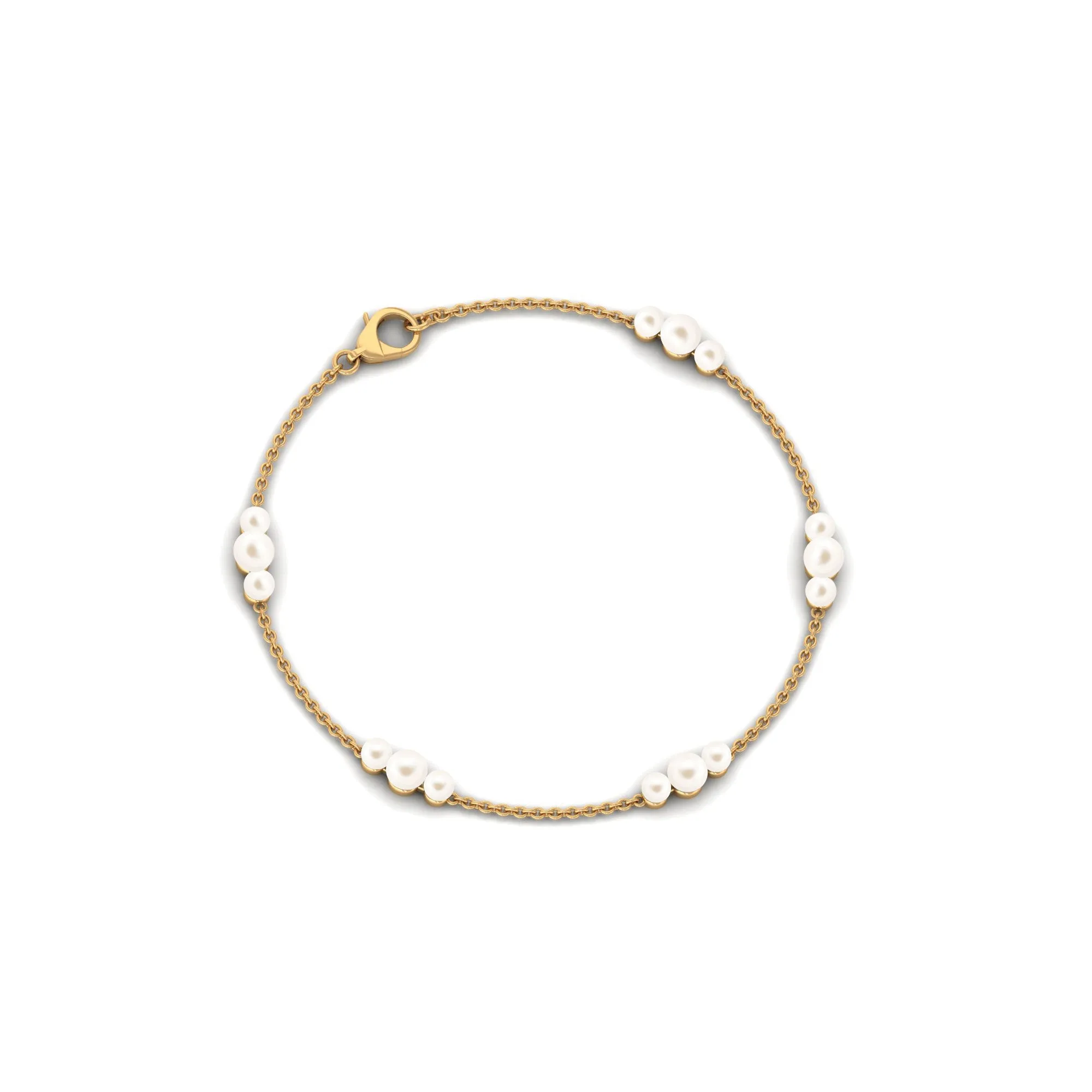 White Freshwater Pearl Station Chain Bracelet