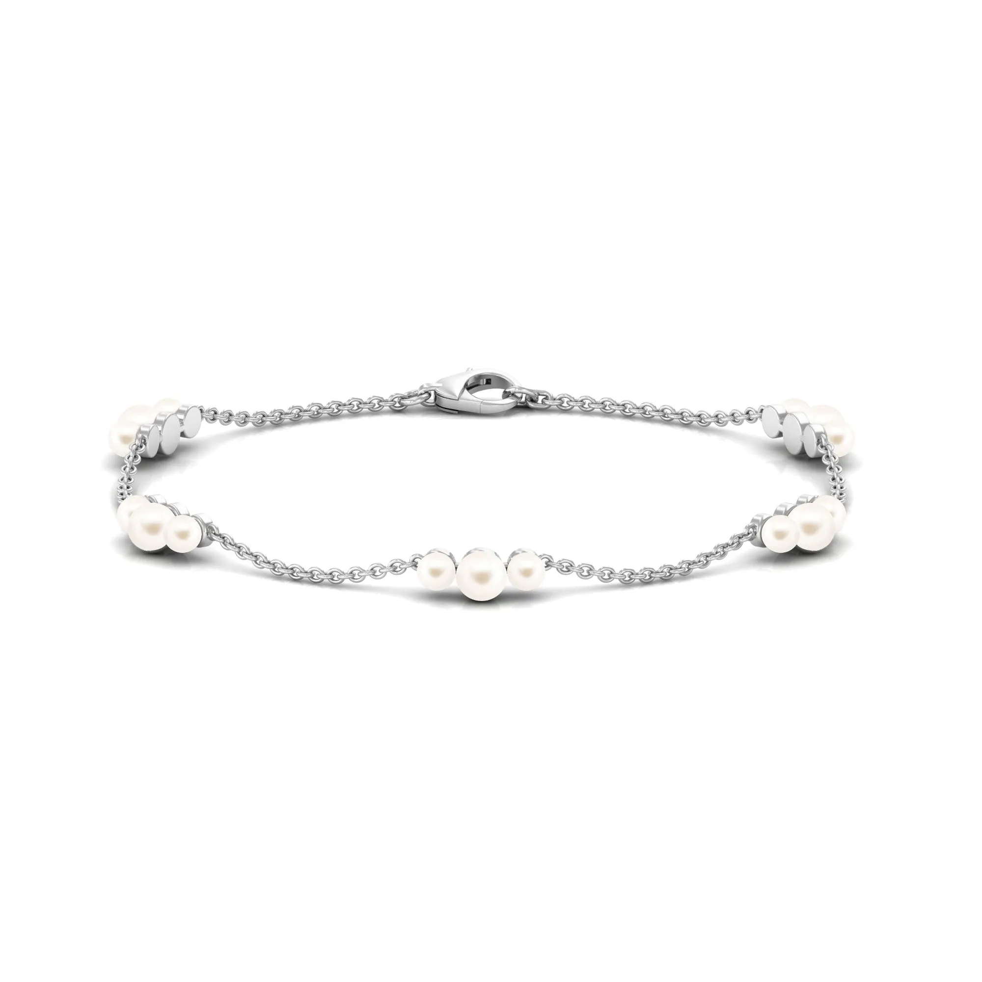 White Freshwater Pearl Station Chain Bracelet
