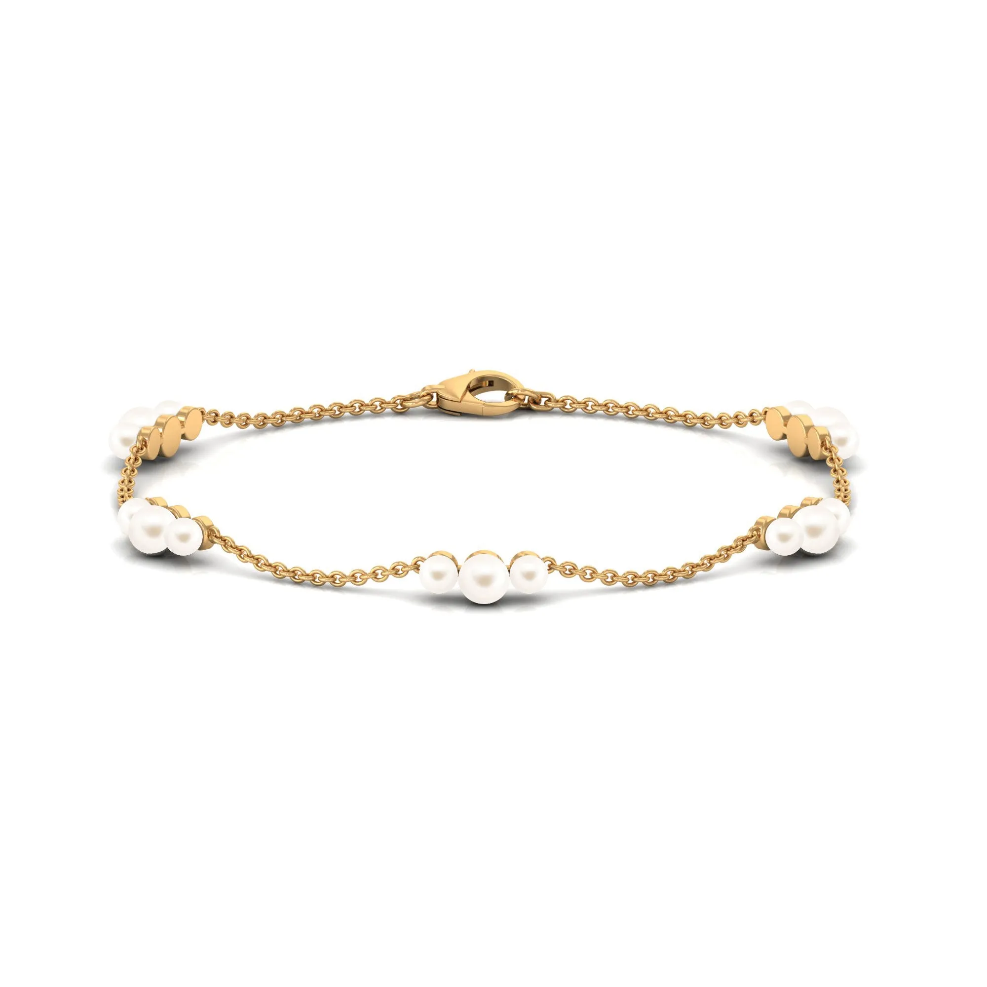 White Freshwater Pearl Station Chain Bracelet