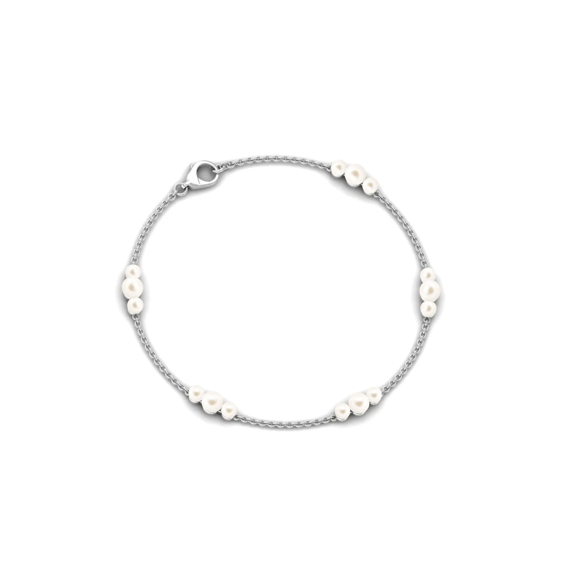 White Freshwater Pearl Station Chain Bracelet