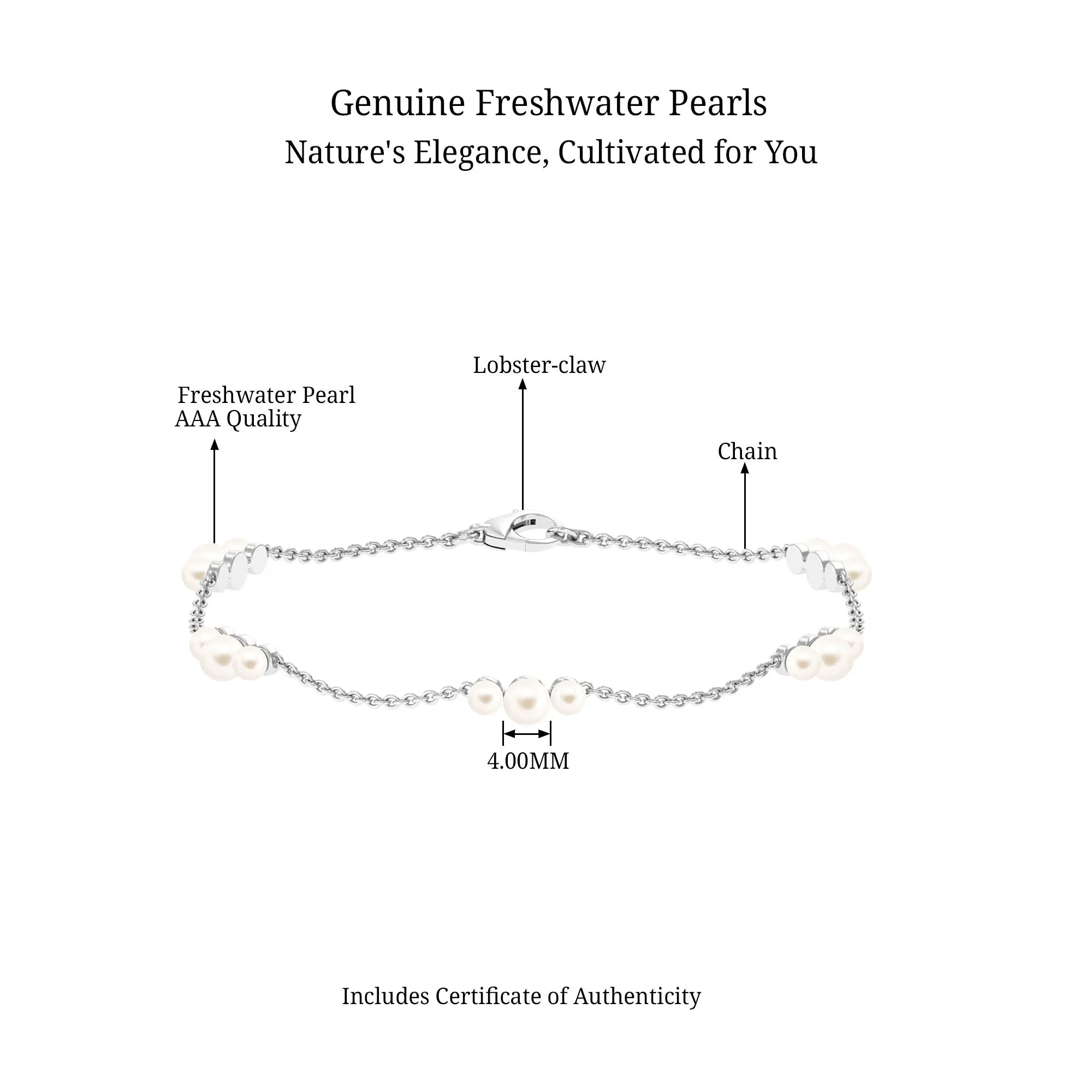 White Freshwater Pearl Station Chain Bracelet