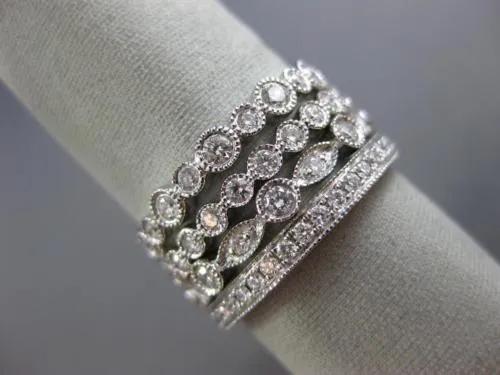 WIDE 1.60CT DIAMOND 18KT WHITE GOLD ETERNITY MILGRAIN MULTI ROW STACKABLE RINGS