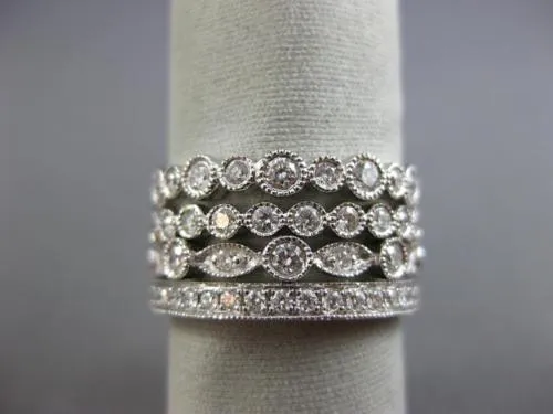 WIDE 1.60CT DIAMOND 18KT WHITE GOLD ETERNITY MILGRAIN MULTI ROW STACKABLE RINGS