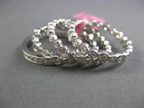 WIDE 1.60CT DIAMOND 18KT WHITE GOLD ETERNITY MILGRAIN MULTI ROW STACKABLE RINGS