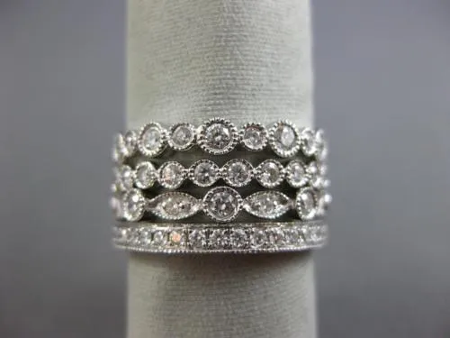 WIDE 1.60CT DIAMOND 18KT WHITE GOLD ETERNITY MILGRAIN MULTI ROW STACKABLE RINGS