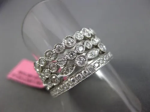 WIDE 1.60CT DIAMOND 18KT WHITE GOLD ETERNITY MILGRAIN MULTI ROW STACKABLE RINGS