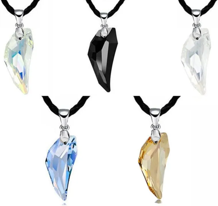 Wolf Teeth Crystal Necklace Matching Promise Couple Necklace Crystal Pendant Necklace Leather Rope Choker Necklace for Men and Women