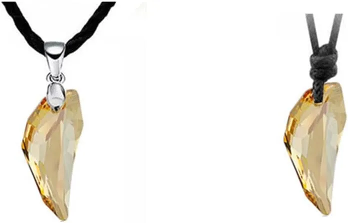 Wolf Teeth Crystal Necklace Matching Promise Couple Necklace Crystal Pendant Necklace Leather Rope Choker Necklace for Men and Women