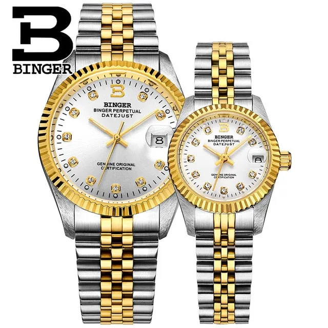 Women automatic mechanical self-wind couple watch