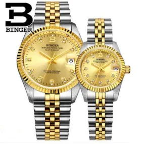 Women automatic mechanical self-wind couple watch