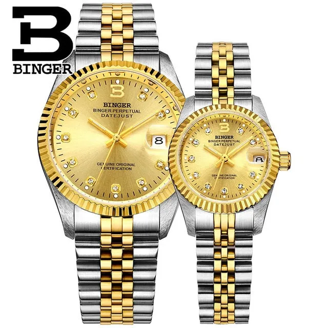 Women automatic mechanical self-wind couple watch
