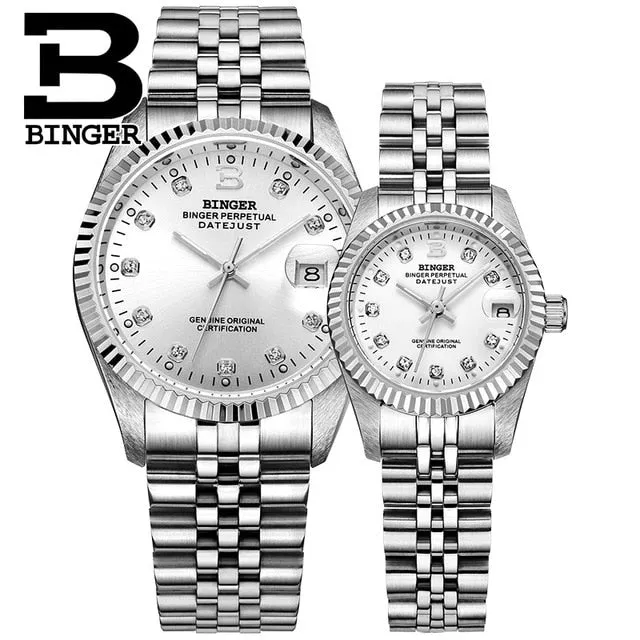 Women automatic mechanical self-wind couple watch