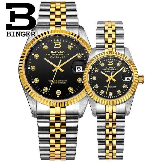 Women automatic mechanical self-wind couple watch