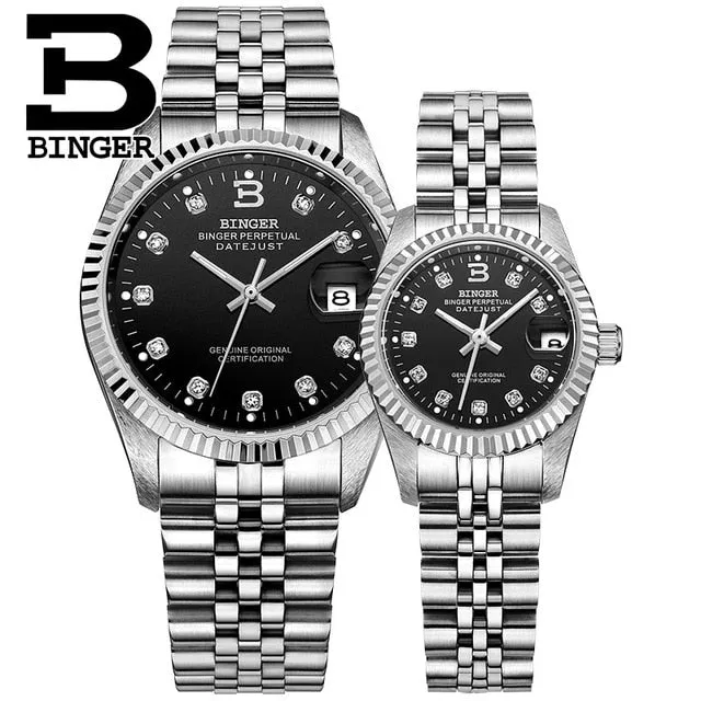 Women automatic mechanical self-wind couple watch