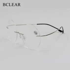 Women's Reading Glasses Anti-blue Ray Round Rimless Memory  1.00~ 4.00