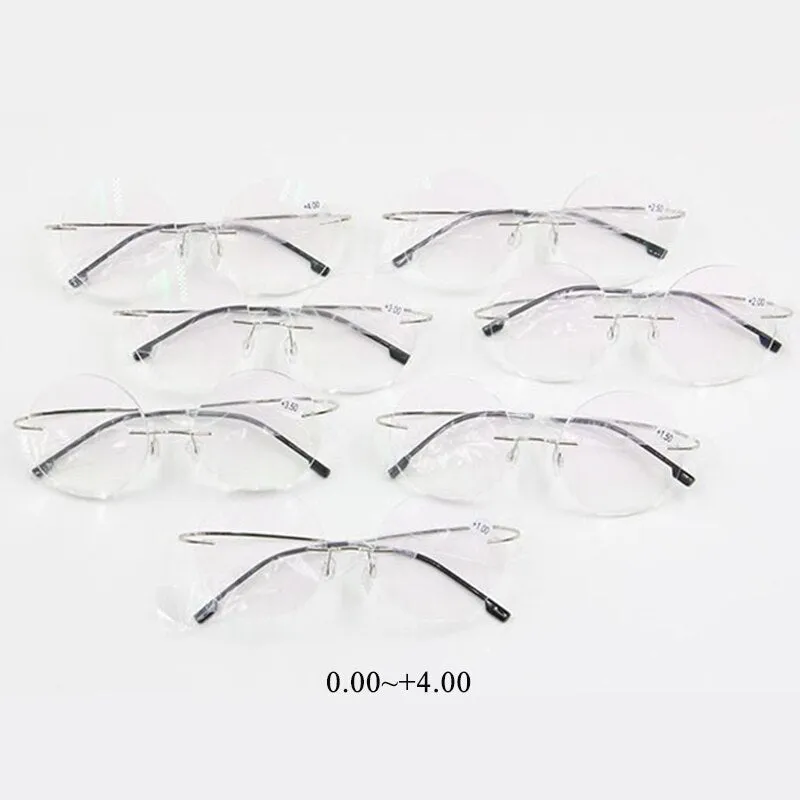 Women's Reading Glasses Anti-blue Ray Round Rimless Memory  1.00~ 4.00
