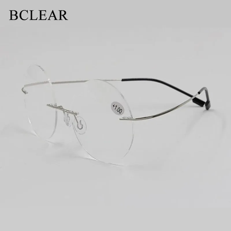 Women's Reading Glasses Anti-blue Ray Round Rimless Memory  1.00~ 4.00