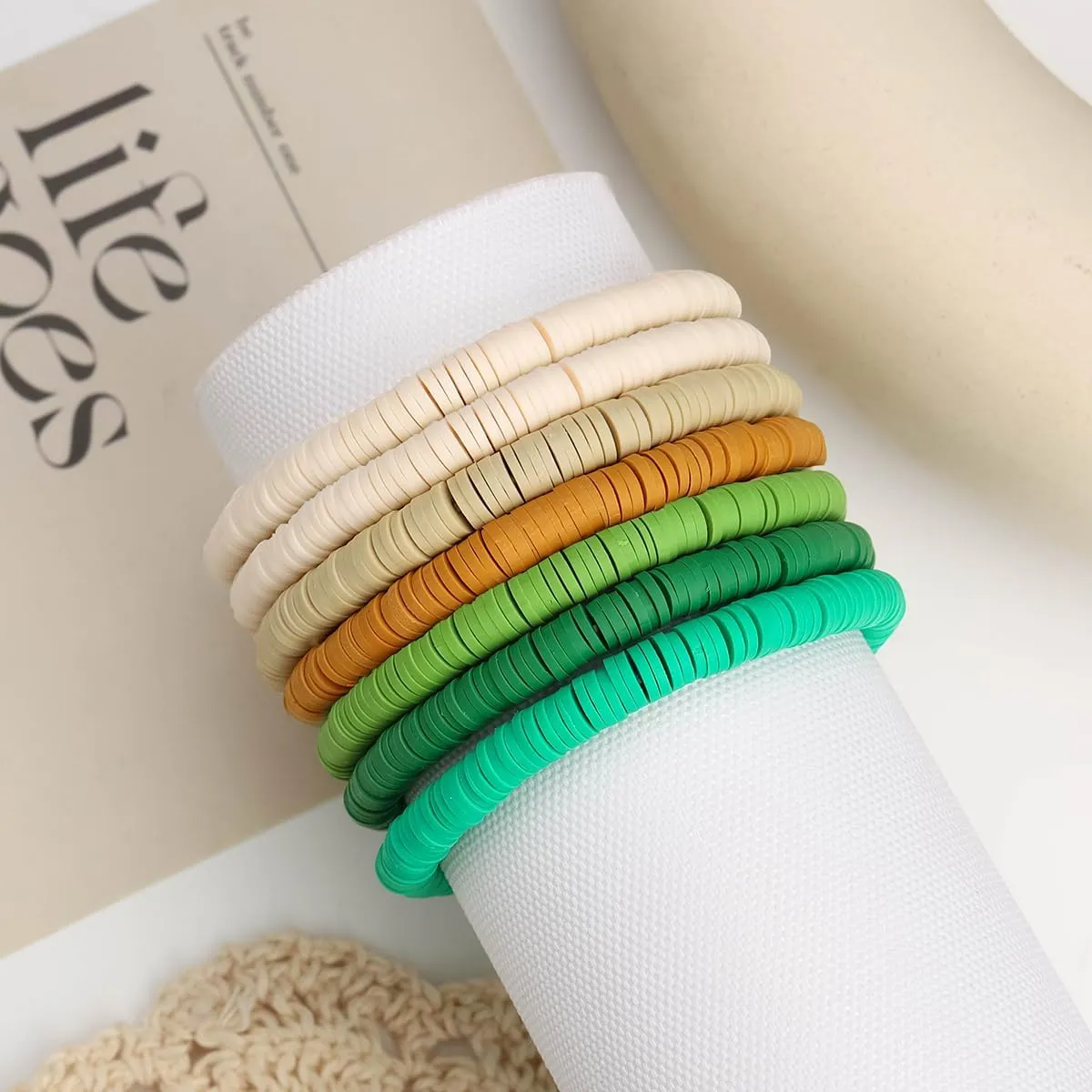 Women's Simple Solid Color Bohemian Multi layer Colorful Jewelry Elastic Adjustable Bracelet Set Party Gift