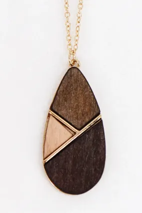 Wooden Multi Piece Teardrop Long Necklace