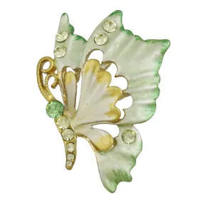 Yellow and Green Crystal Profile Butterfly Brooch Pin - PRI981V