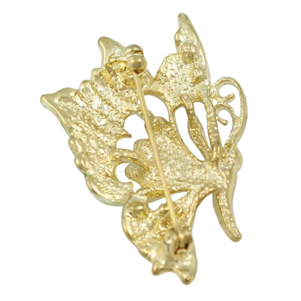 Yellow and Green Crystal Profile Butterfly Brooch Pin - PRI981V