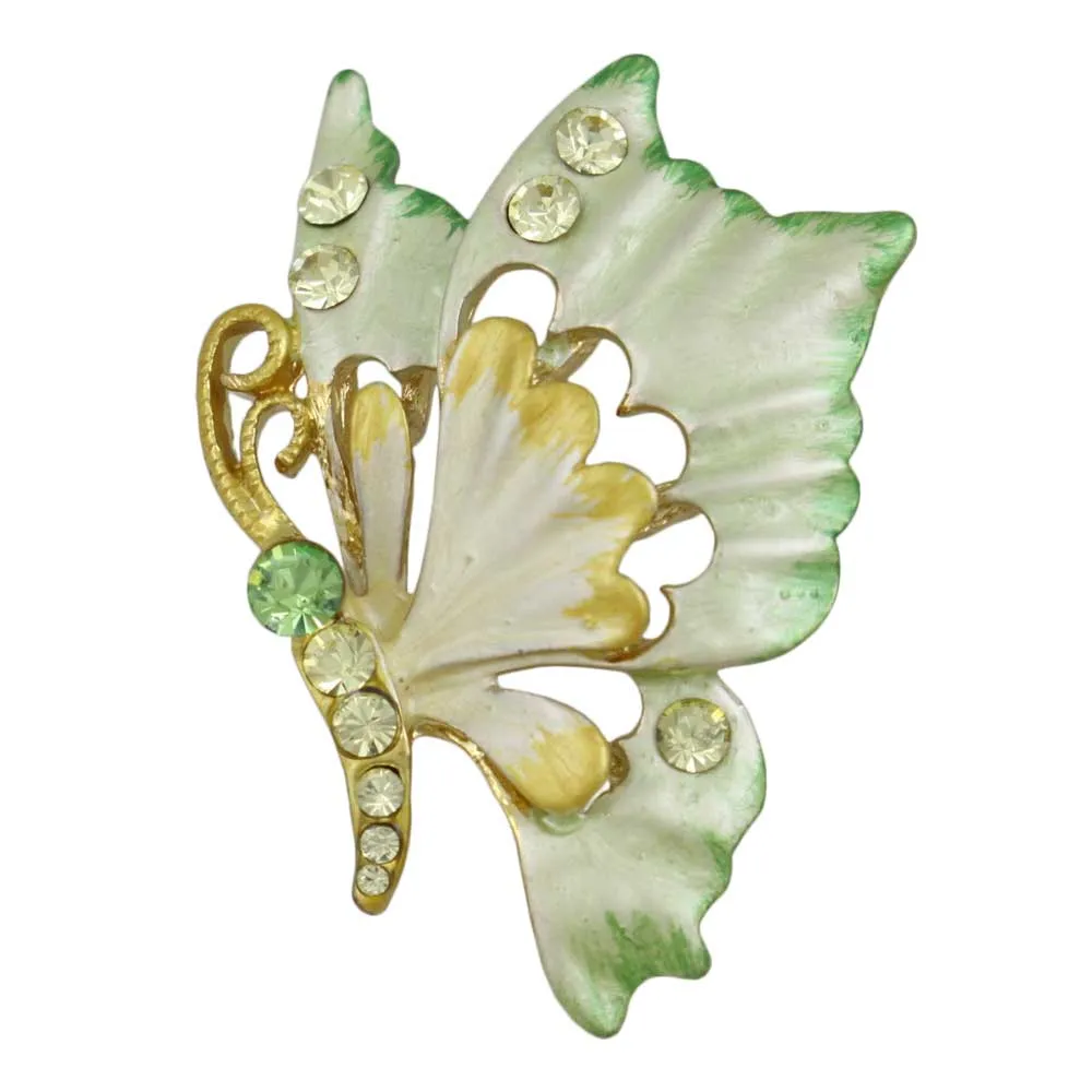 Yellow and Green Crystal Profile Butterfly Brooch Pin - PRI981V