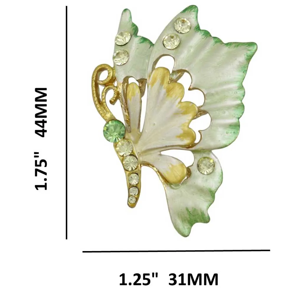 Yellow and Green Crystal Profile Butterfly Brooch Pin - PRI981V